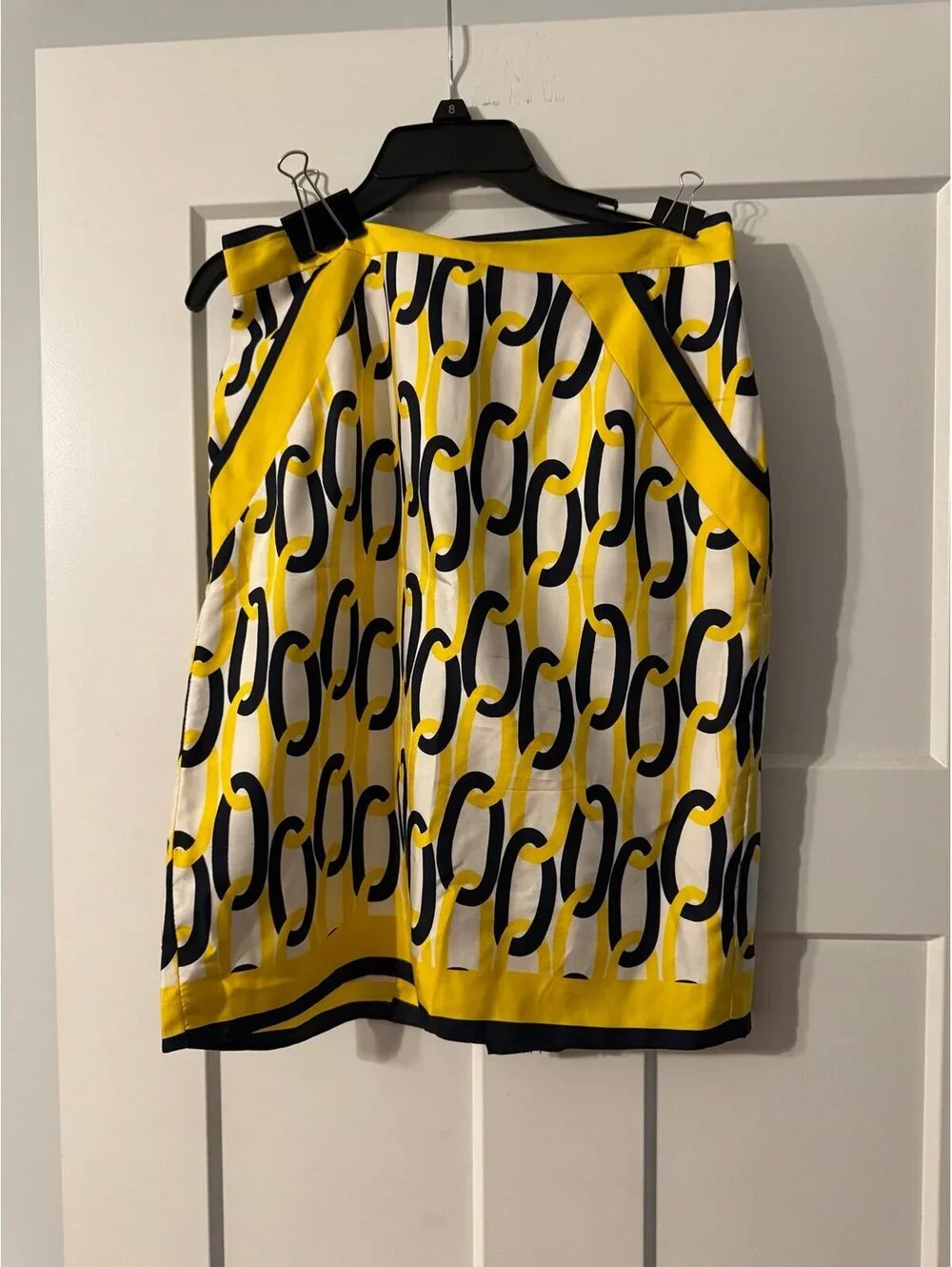 Milly Size 2 Silk Print Pencil Skirt Zipper Back Yellow/Black/White Print